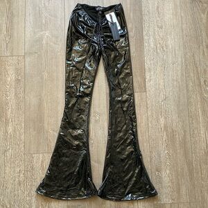 Dolls Kill Widow Ominous Whispers V-Cut Flared Vinyl PVC Faux Leather Pants